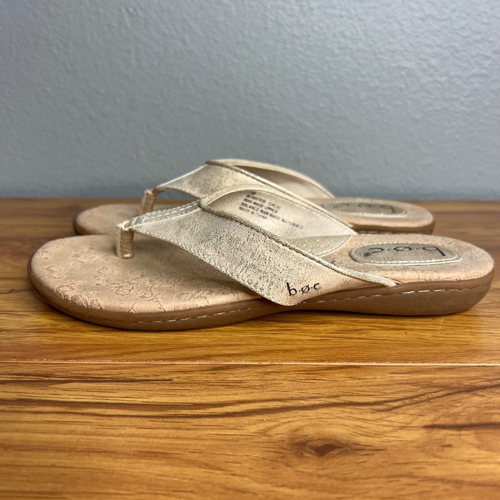 BOC Gold Faux Vegan Leather Flip Flop Thong Sandal Size 7Comfort Shoe